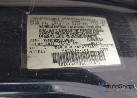 2011 Nissan Versa 1.8S from USA, damaged, VIN 3N1BC1CP3BL516375
